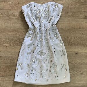 Express White Strapless Dress with Beading and Embellishments